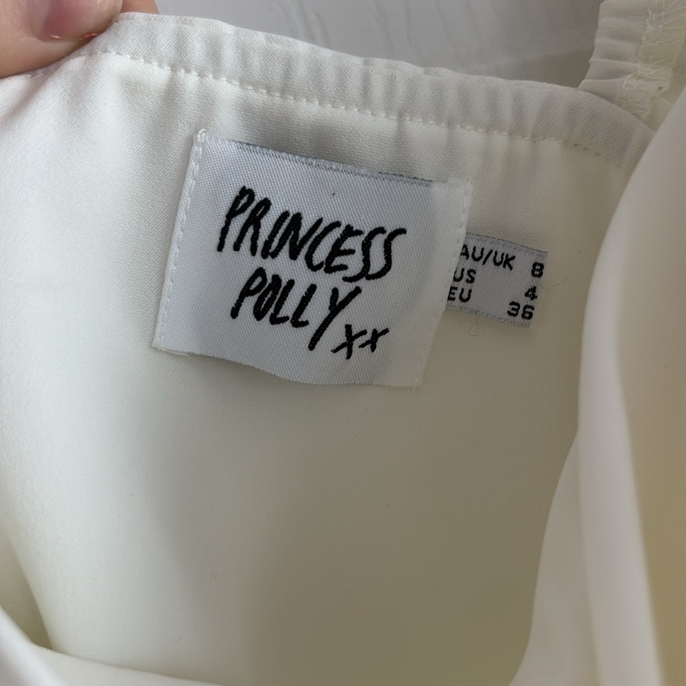 White mini dress with puffy sleeves form princess poly worn once to homecoming - Picture 3 of 4